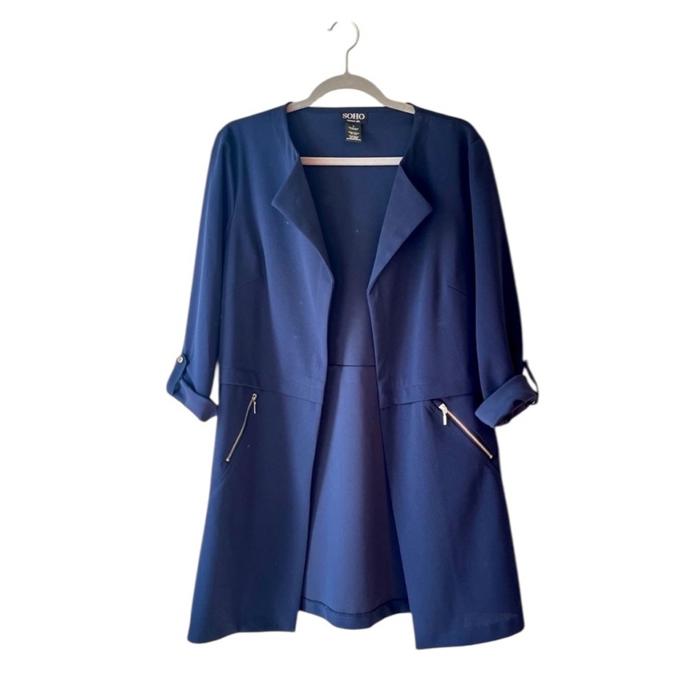 SOHO Navy Longline Blazer Jacket S | Workwear, Open Front, Zip Pockets office